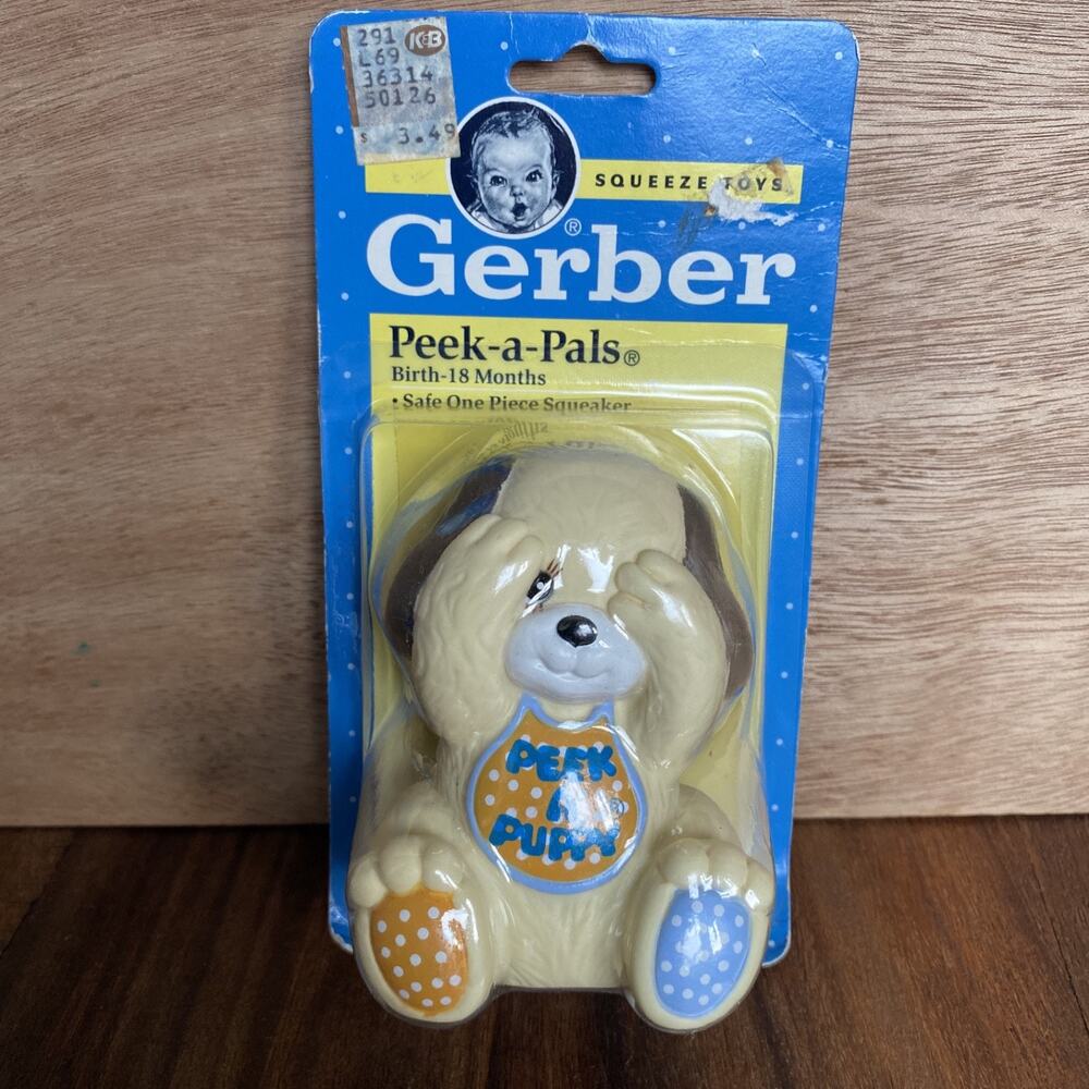 New Gerber Peek-a-Pals Puppy Dog Vinyl Squeeze Squeak Kids Toy 1991 Vintage